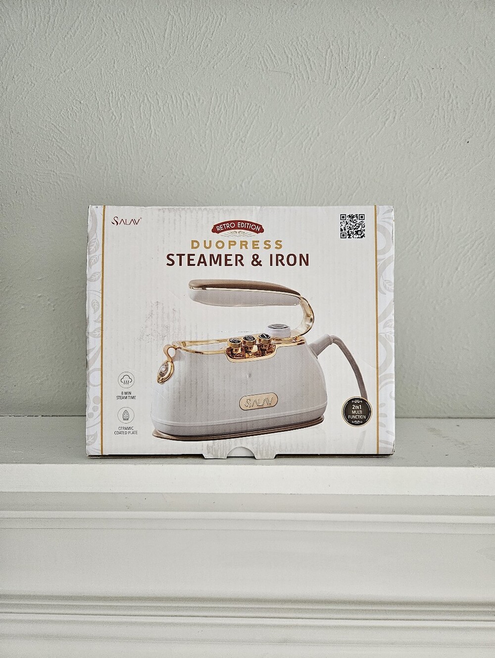 New In Box- SALAV Retro Edition Duopress Garment Steamer And Iron- Pearl - Picture 6 of 8